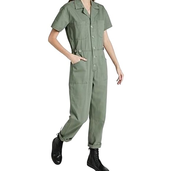 Pistola NWOT Grover Jumpsuit Colonel Green Cotton Snap Button Closure Size M - Picture 6 of 12